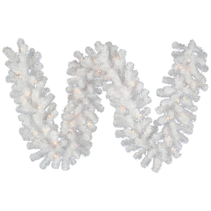 Vickerman 9' Crystal White Spruce Artificial Christmas Garland, Warm White LED Mini Lights - Faux Spruce Christmas Garland - Seasonal Indoor Home Decor