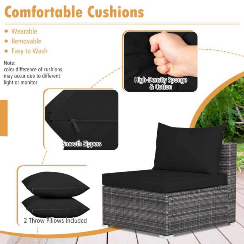 7 Pieces Patio Rattan Furniture Set Sectional Sofa Garden Cushion