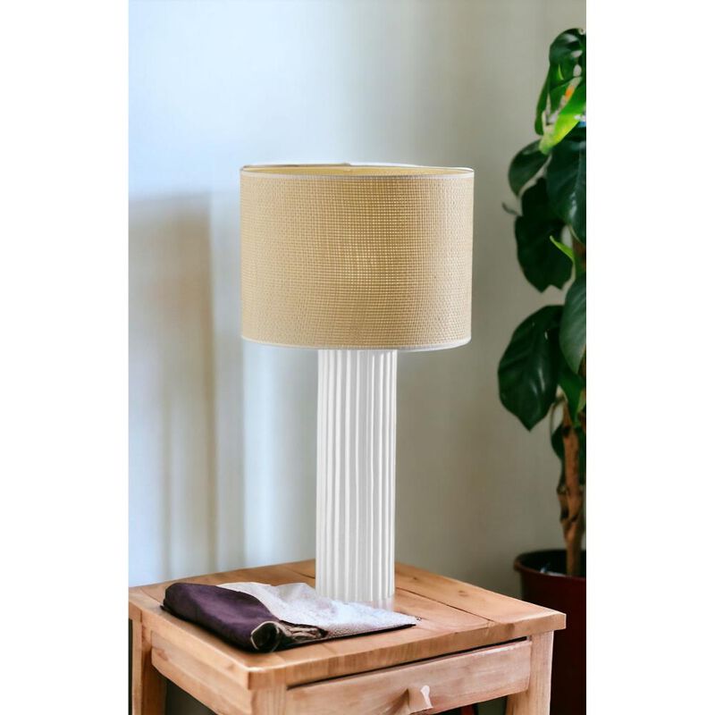 Hivvago 29" White Ceramic Cylinder Table Lamp With Beige Drum Shade