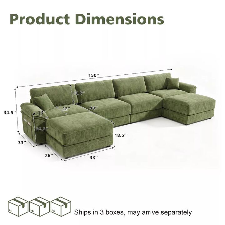 Vipbear 150 Inch Chenille Oversized Modular Sectional Sofa U Shaped Cloud Couch with Movable Ottoman