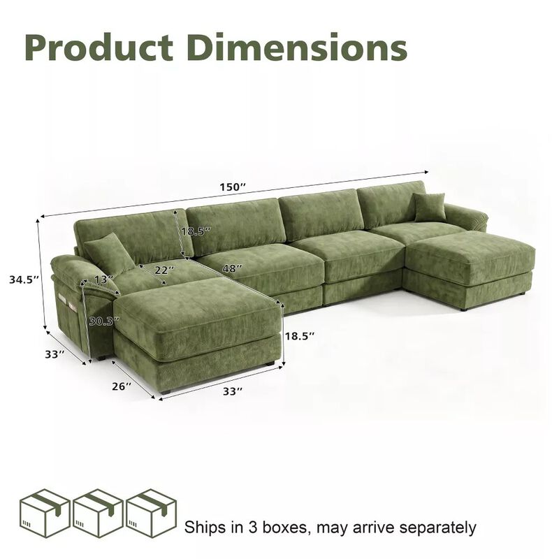 Vipbear 150 Inch Chenille Oversized Modular Sectional Sofa U Shaped Cloud Couch with Movable Ottoman image number 1