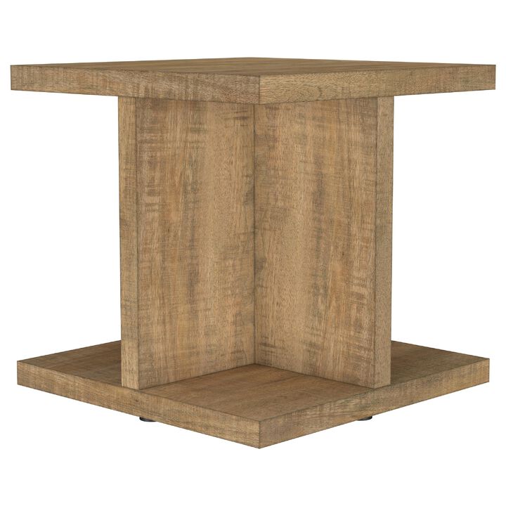 Chet Square End Table with Open Cube Base, Mango Finish Wood 24 Inch