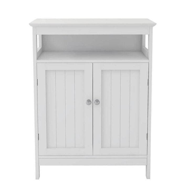 Hivvago 2-Door Bathroom Linen Cabinet with Storage Shelf in White Wood Finish