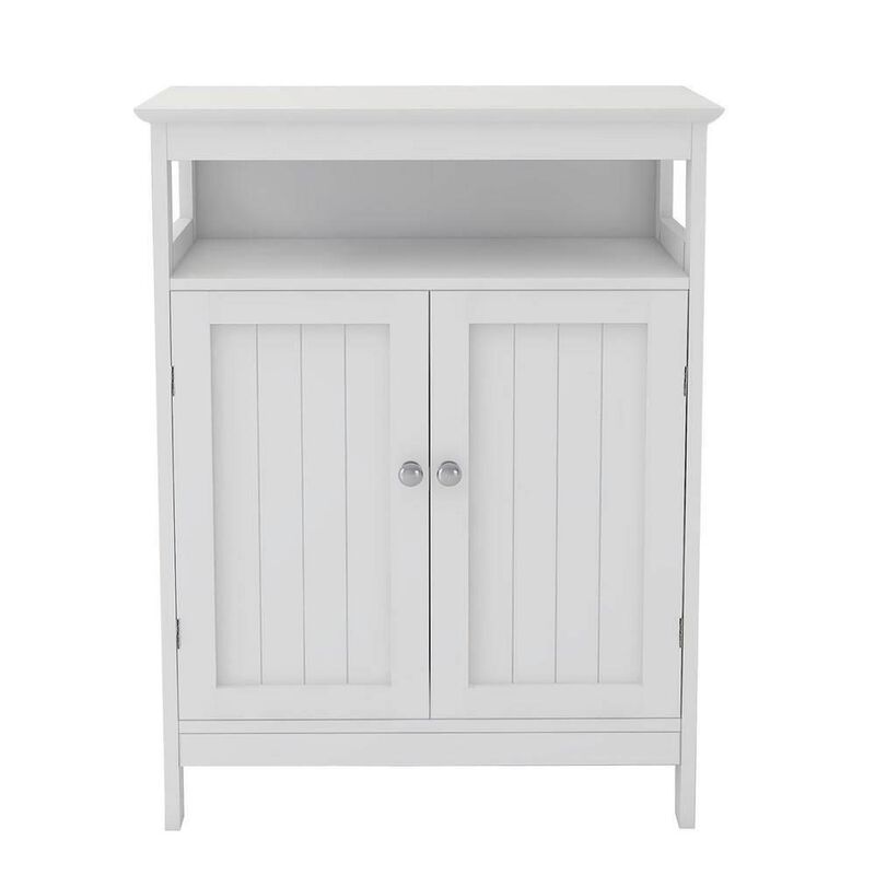 Hivvago 2-Door Bathroom Linen Cabinet with Storage Shelf in White Wood Finish