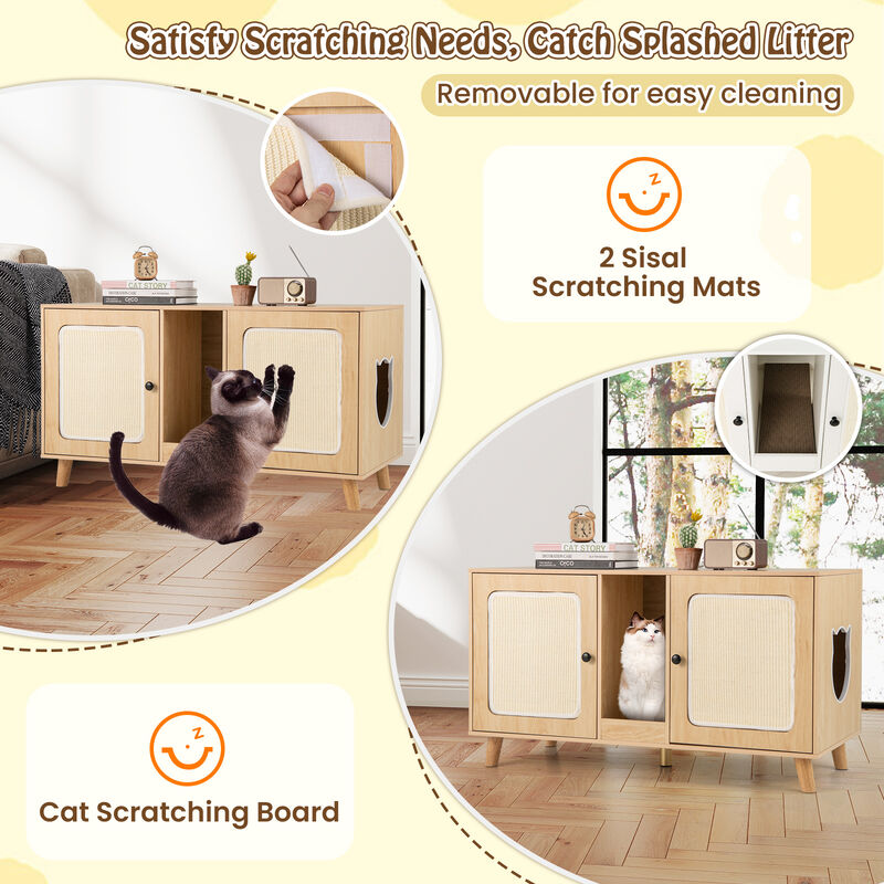 Hidden Cat Litter Box Enclosure with Double Rooms and Sisal Scratching Mats image number 7