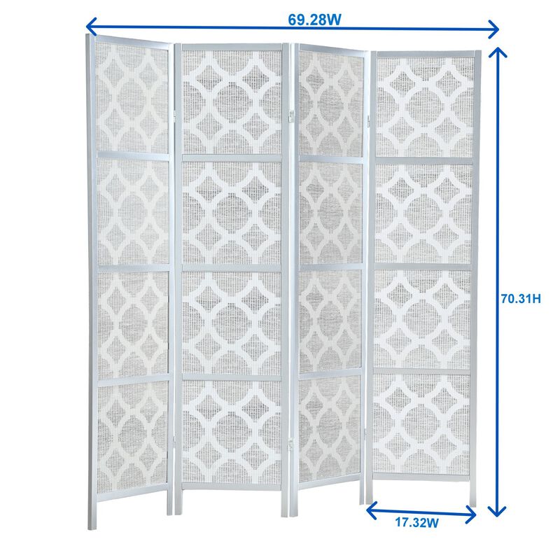 Streamdale Quarterfoil infused Diamond Design 4-Panel Room Divider, Silver image number 5