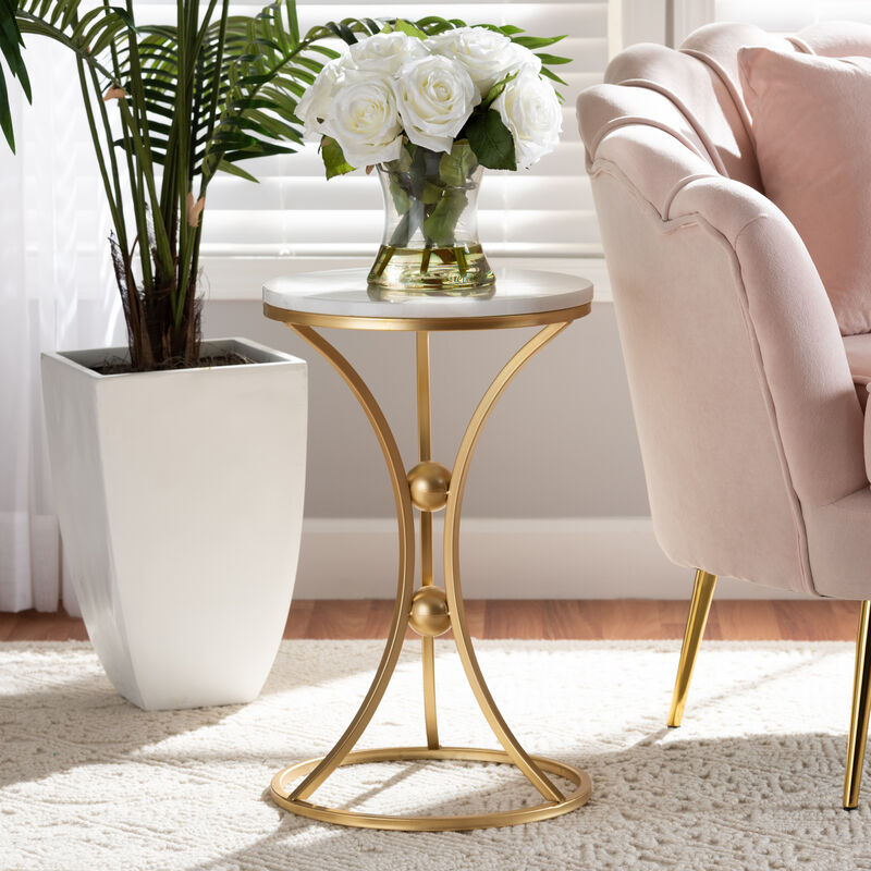 Baxton Studio Tarmon Modern Gold Finished Metal End Table With Marble Tabletop image number 1