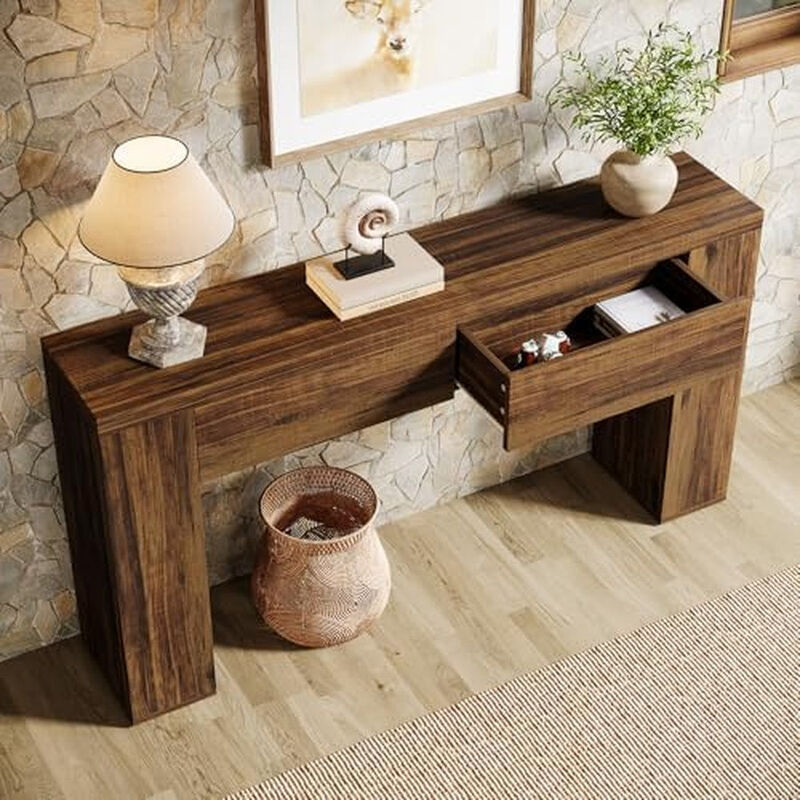 Tribesigns Farmhouse Wood Console Table with Drawers image number 2