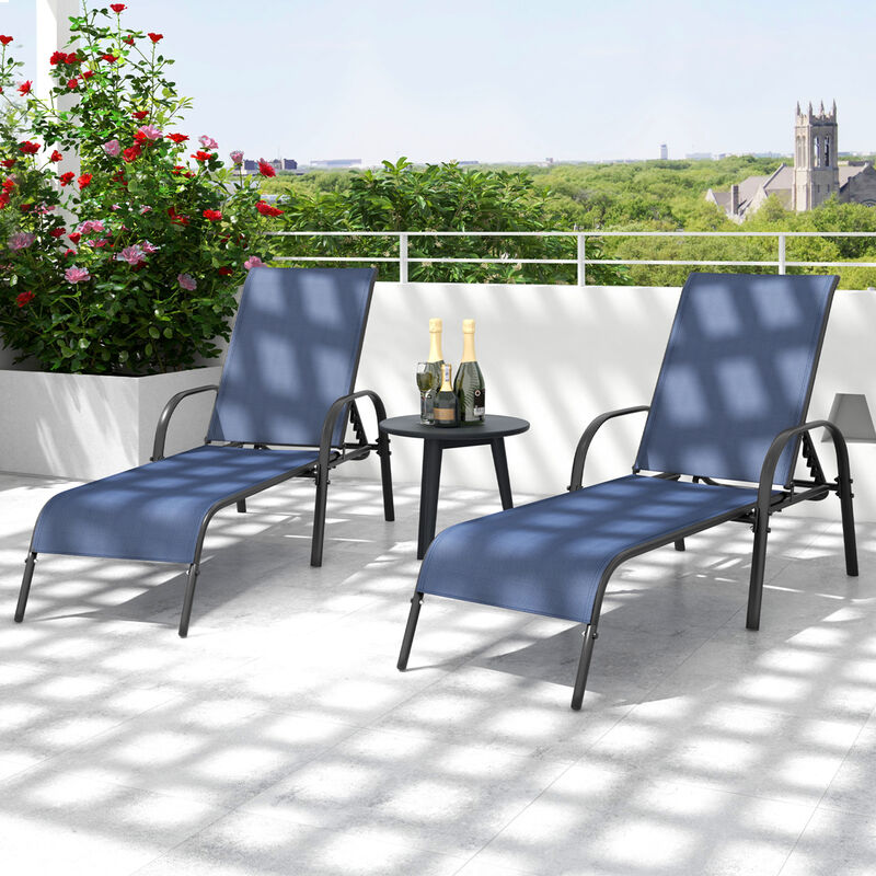 2 Pcs Outdoor Patio Lounge Chair Chaise Fabric with Adjustable Reclining Armrest