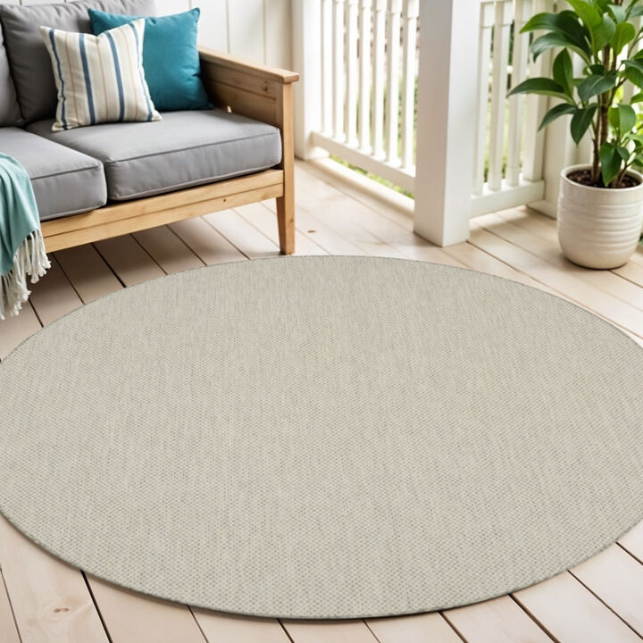 HomeRoots 5' Ivory And Silver Round Geometric Indoor Outdoor Area Rug