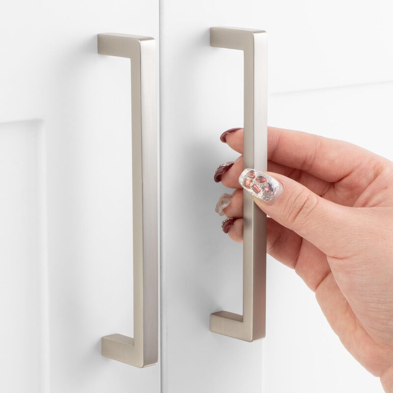 ASKANO 5 Inch Hole Centers, Brushed Nickel Square Bar Kitchen Cabinet Pull Handle ZP2401 | Pack of 10, Solid Hardware for Drawer