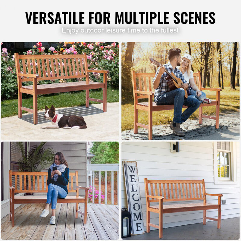 Outdoor Wooden Garden Bench, Patio Bench with Backrest & Armrests image number 6