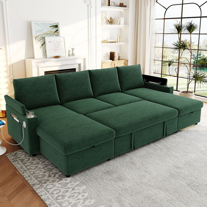 Merax Convertible Sofa Bed U-Shaped Sectional Sofa Modern Upholstered Sofa with Storage Chaise Lounges
