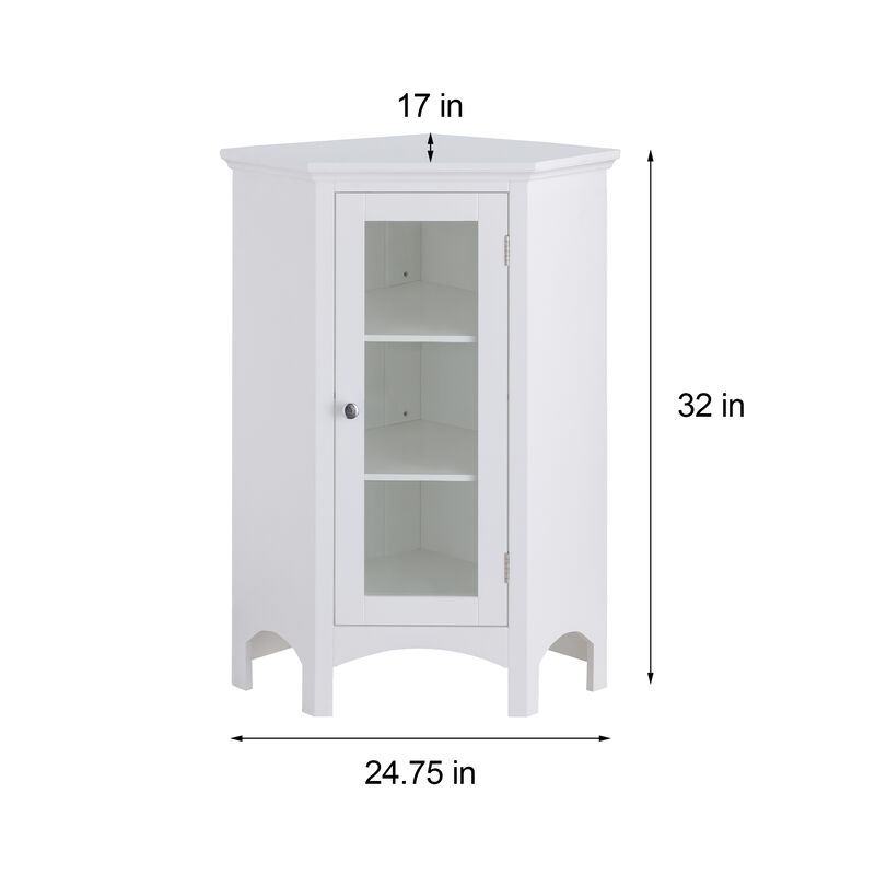 Teamson Home Madison Wooden Corner Floor Cabinet with Glass Door, White