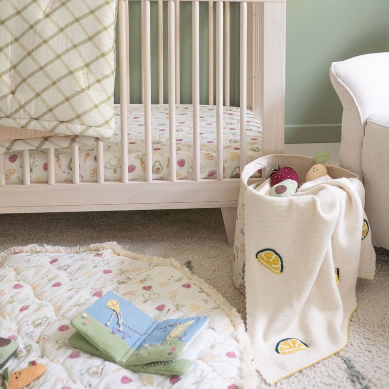 Clementine Lemon Embroidered Knit Baby Blanket image number 6