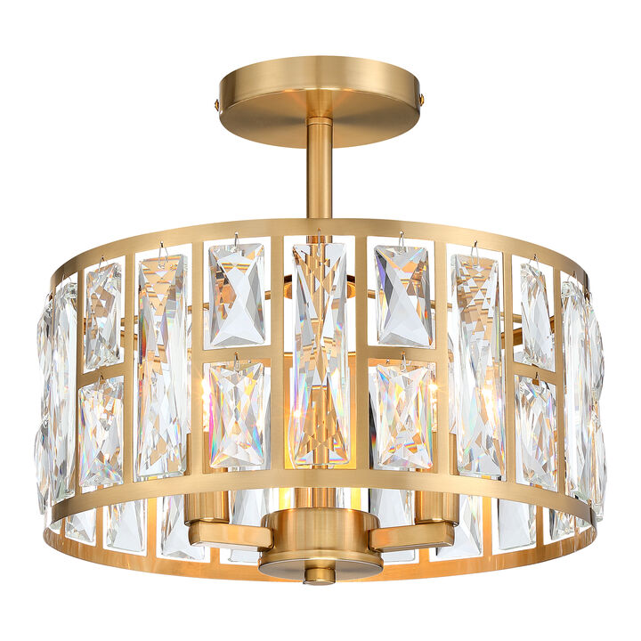 Modern Glam 3-Light Dimmable Crystal Semi Flush Mount Ceiling Light