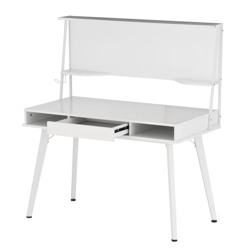 Study Computer Desk with Storage & Magnetic Dry Erase White Board, White image number 4