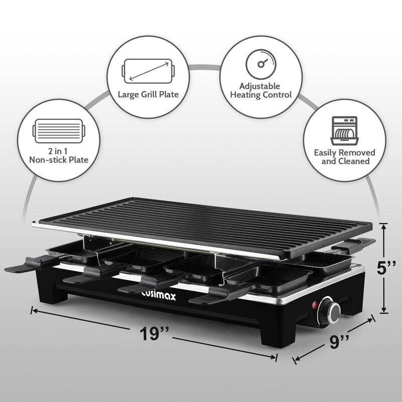 Cusimax 2-in-1 Electric Raclette Grill, Indoor Portable Electric BBQ Grill, Reversible Non-stick Plate, Crepe Maker with Temperature Control image number 6