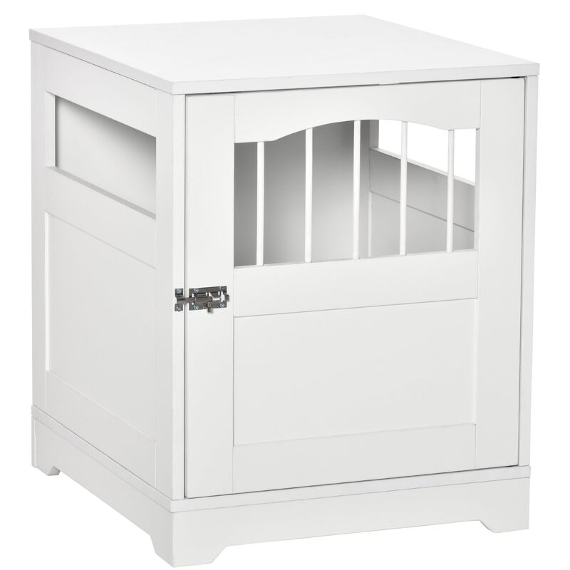 White Puppy Haven: Furniture-Style Dog Kennel End Table