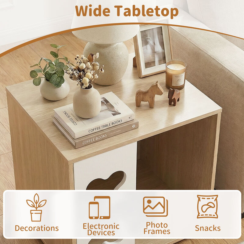 Wooden Dog Condo End Table with Bone Window and Metal Legs-Natural image number 7