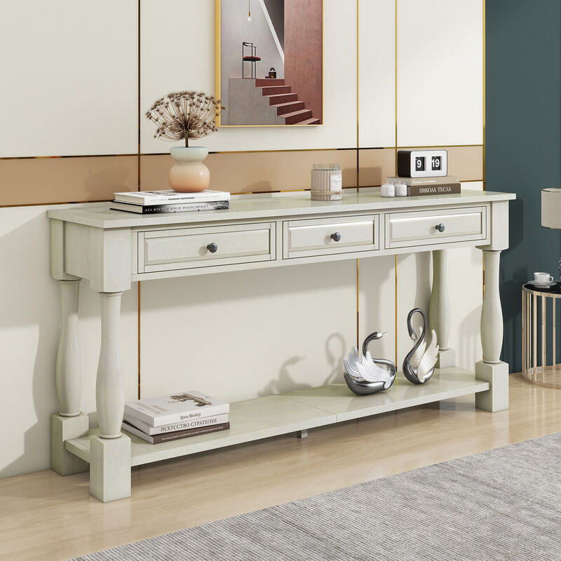 Whisen 63" Mediterranean Console Table with 3 Drawers & Shelf, Solid Wood, Entryway Table for Living Room Hallway image number 3