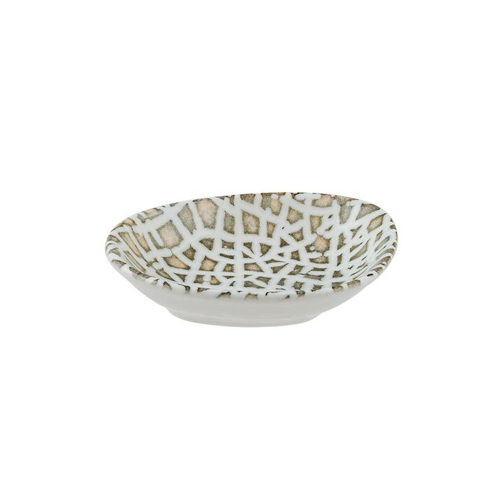 Lapya Wood 4" x 3" x h:0.75" 1 oz. Organic Decorated Porcelain Bowl (Set of 4)