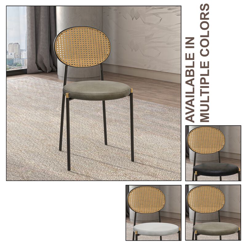 LeisureMod Euston Modern Dining Chair with Wicker Back and Leather Seat, Indoor Kitchen, Dining Room, Home, Contemporary Side Chair Seating