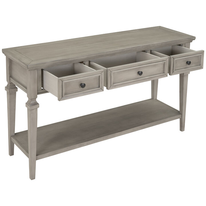 Merax American Retro Symmetrical Console Table with 3 Drawers & Open Bottom Storage Shelf