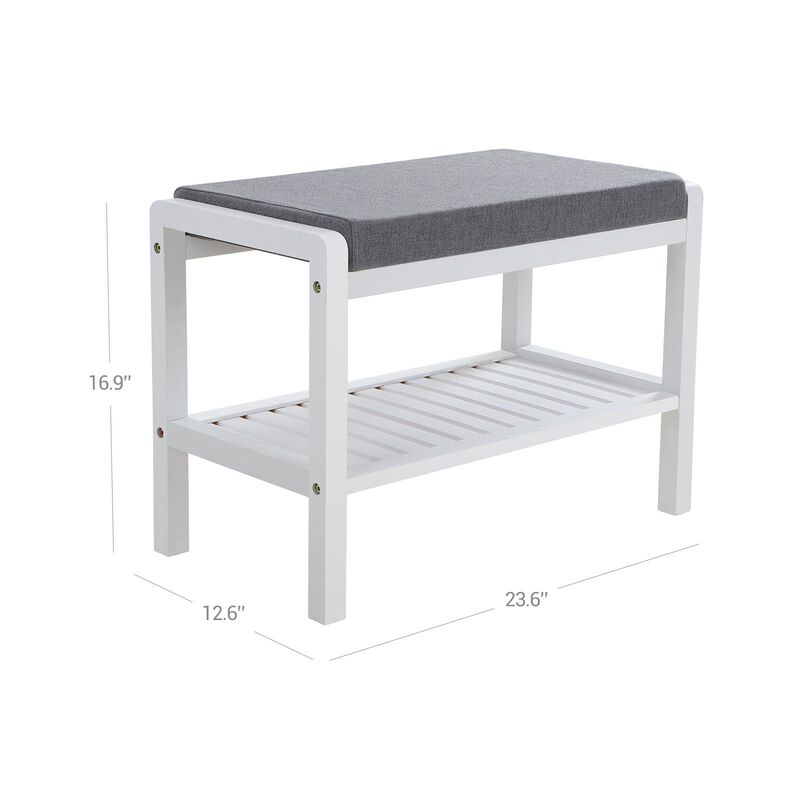 Wicker Shoe Bench Rack with Cushioned Padded Seat - Entryway Storage Shelf Bench