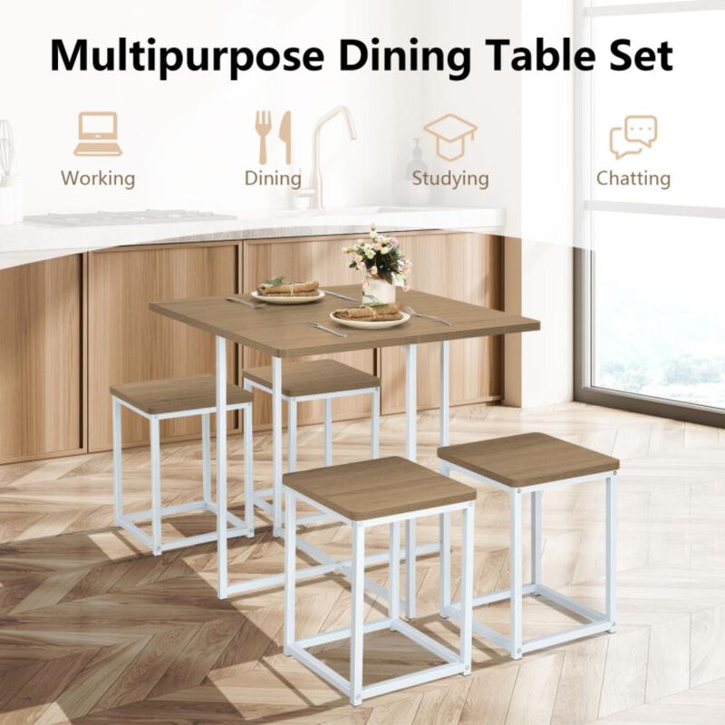 Hivvago 5 Pieces Metal Frame Dining Set with Compact Dining Table and 4 Stools