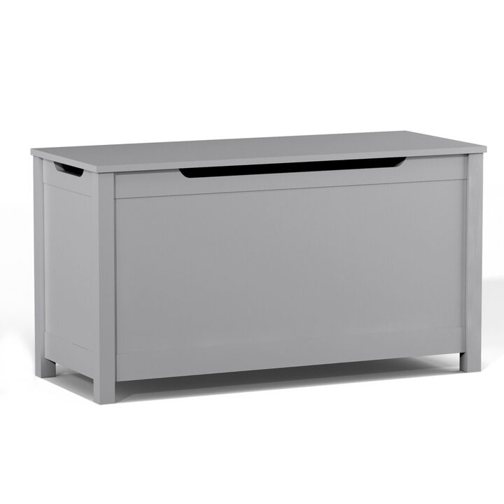 Kids Wooden Toy Box Storage with Safety Hinged Lid for Ages 3+ (Gray)