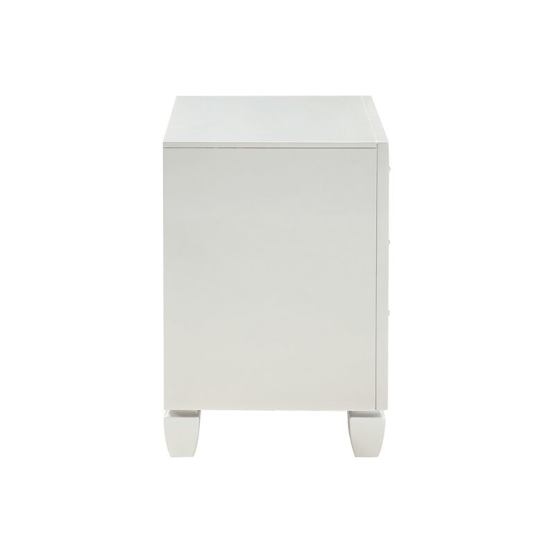 Lexi 28 Inch Modern Nightstand with 3 Drawers, Shimmer Accents, Off White-Benzara
