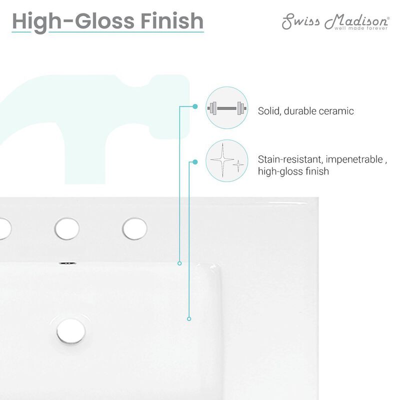 30" 3-Hole Widespread Vanity Sink Top in Glossy White image number 5