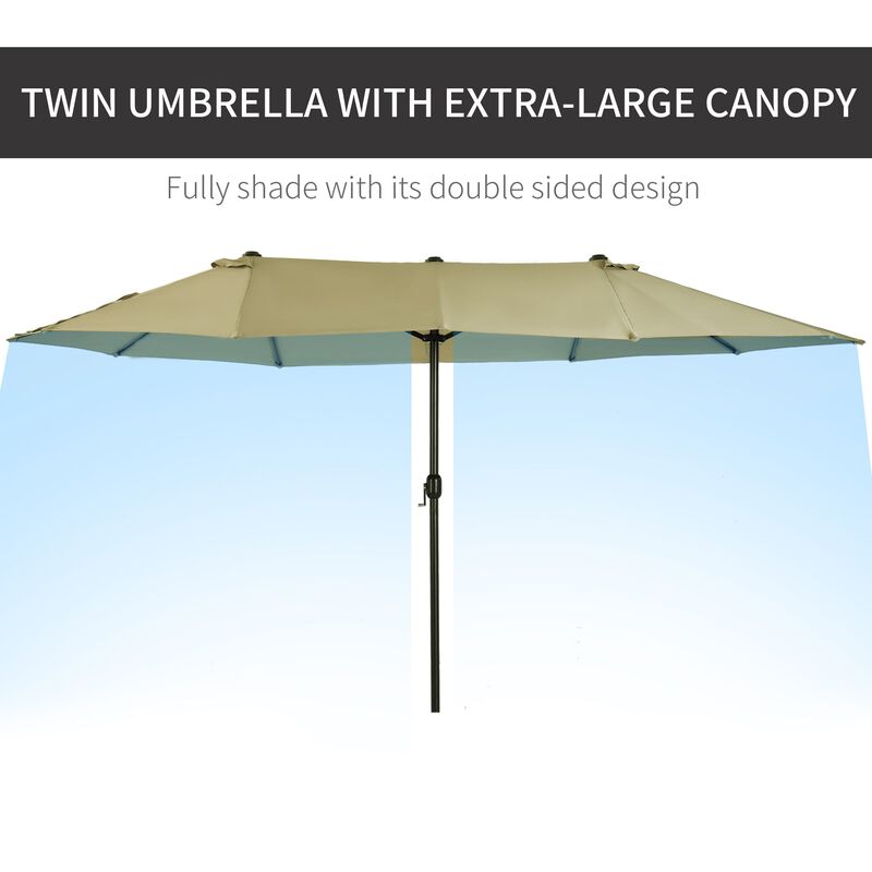 Tan Expansive Coverage: 15ft Double-Sided Patio Umbrella with Crank