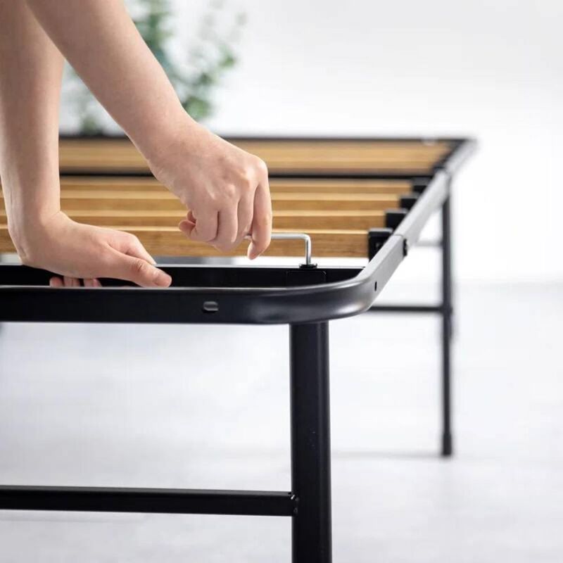 Hivvago Twin XL size Metal Bed Frame with Bamboo Wood Slats