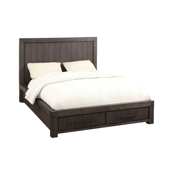 Adan California King Storage Bed, Panel Design, 2 Drawers, Gray Brown  - Benzara