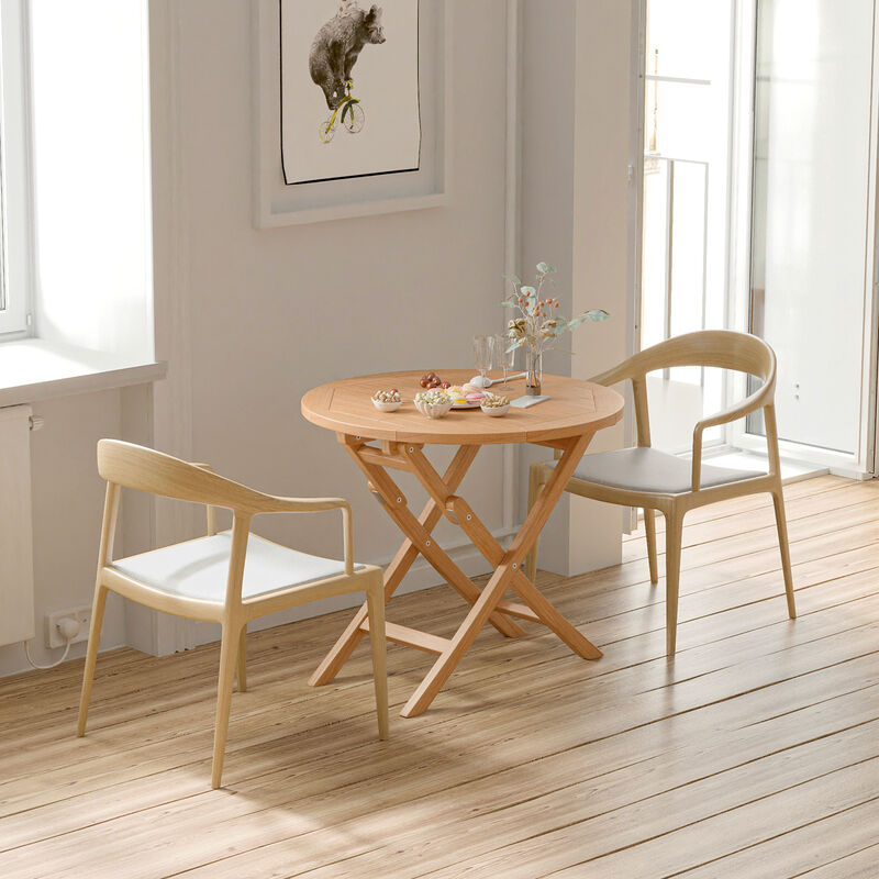 Folding Patio Indonesia Teak Wood Round Coffee Table