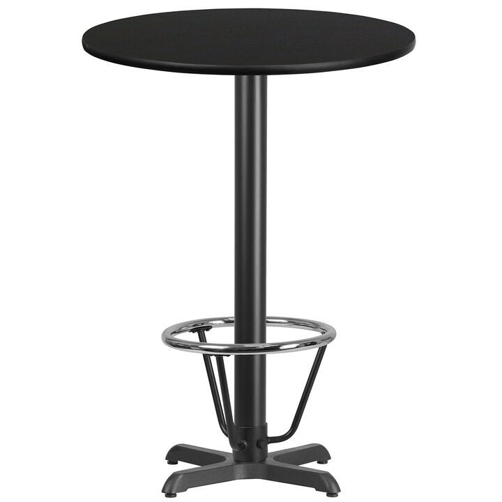 Flash Furniture 30'' Round Black Laminate Table Top with 22'' x 22'' Bar Height Table Base and Foot Ring