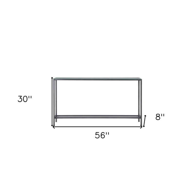 HomeRoots 56" Silver and Gunmetal Mirrored Glass and Metal Console Table image number 5