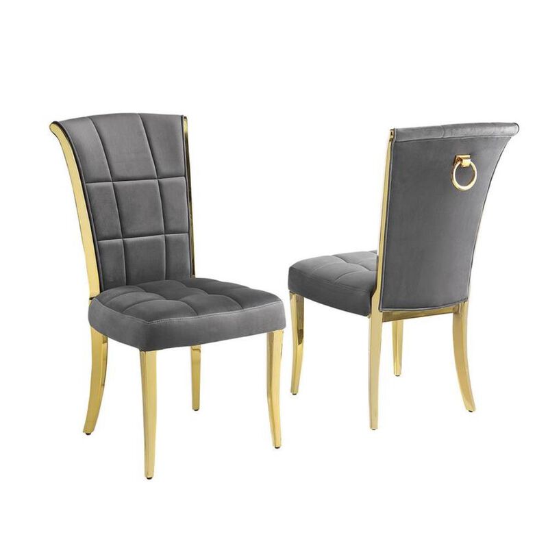 Dark grey velvet side chairs with gold color base - Set of 2