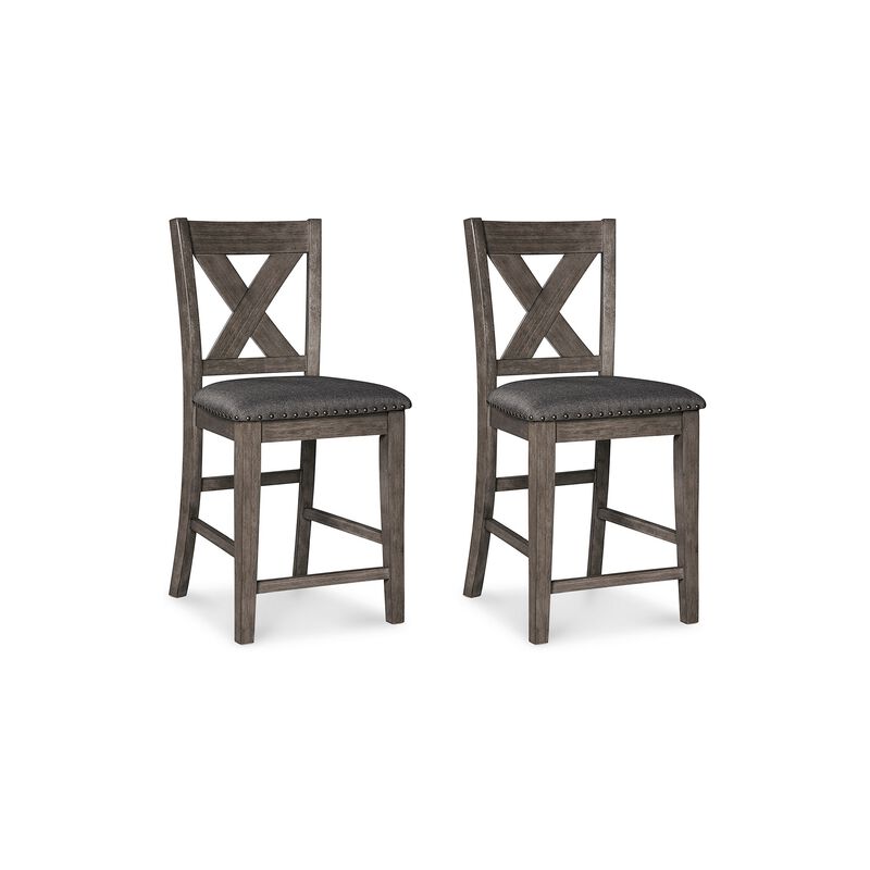 Caity Counter Height Chair Set of 2, Gray Acacia Wood, X Shaped Back - Benzara