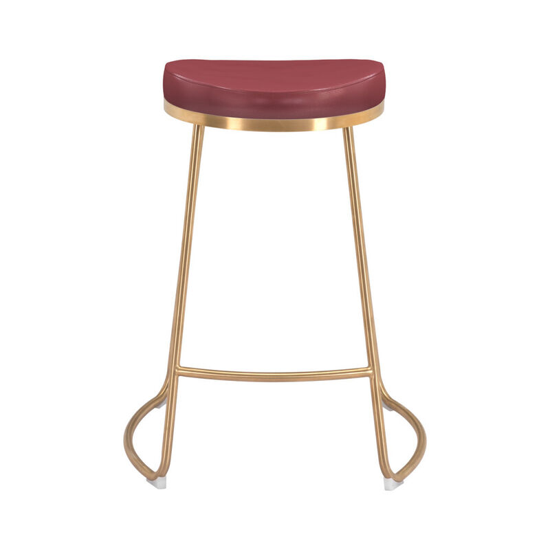 Hivvago Set of Two 26 Inch Red And Gold Stainless Steel Backless Counter Height Bar Chairs
