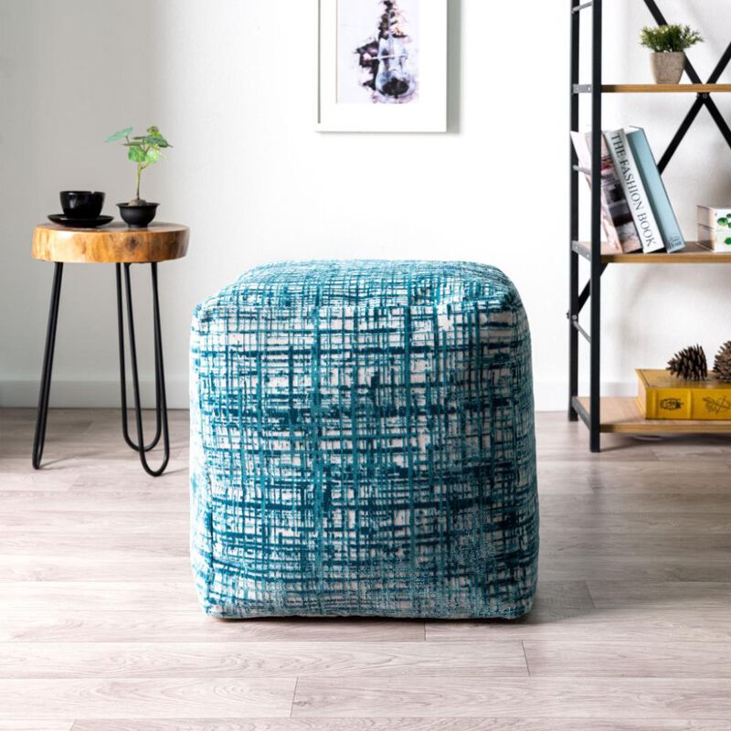 Hivvago 18 Inch Blue Abstract Pouf Ottoman
