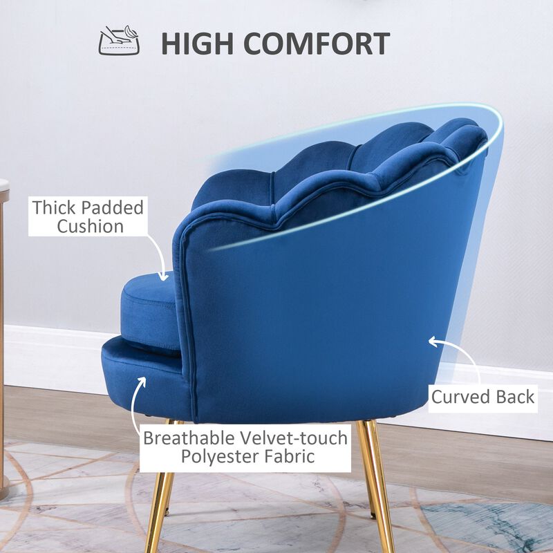 Blue Velvet Lounger: Accent Chair with Gold Metal Legs