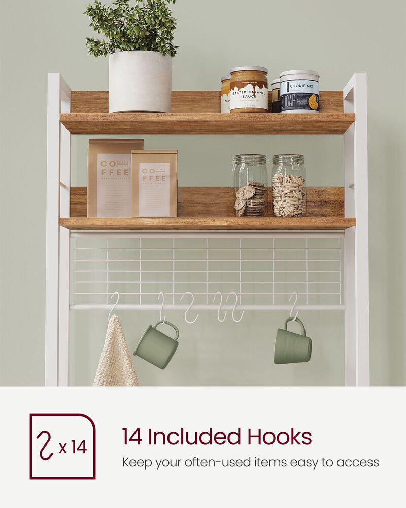 Bakers Rack with Hutch and Power Outlet for Kitchen Storage and Appliance Charging