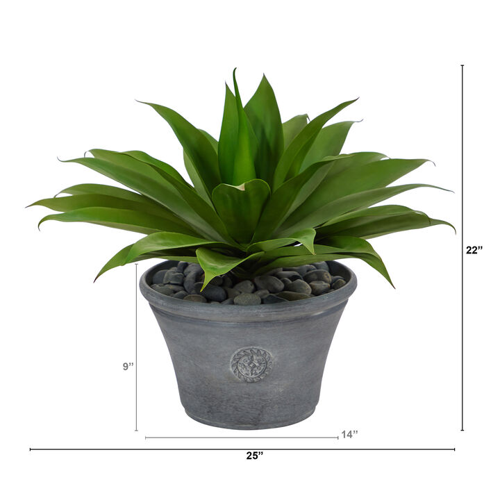 HomPlanti 22" Agave Succulent Artificial Plant in Gray Planter