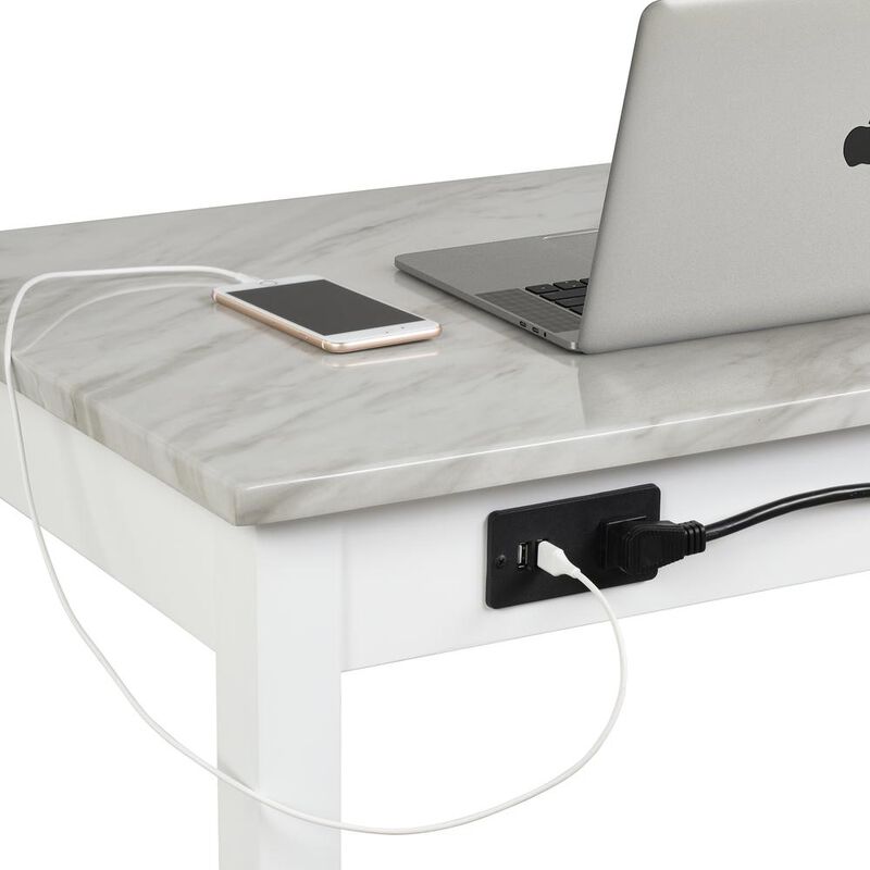 New Classic Furniture Furniture Celeste Faux Marble & Wood Writing Table in White