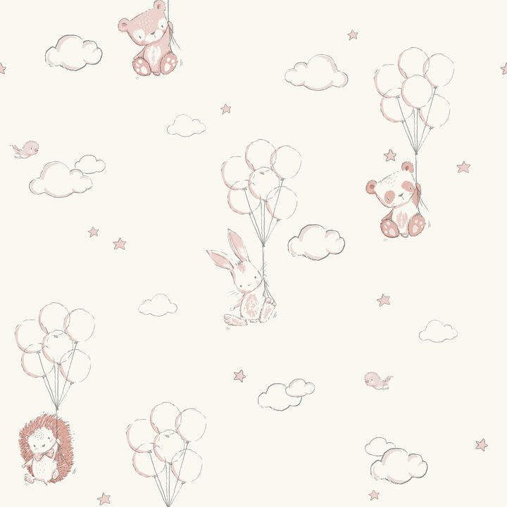 Floating Balloons Pink Animal Wallpaper