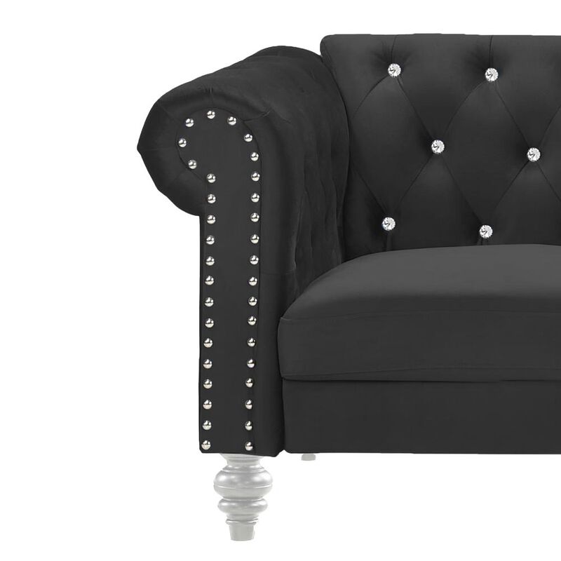 New Classic Furniture Furniture Emma Velvet Fabric Sofa with Rolled Arms in Black