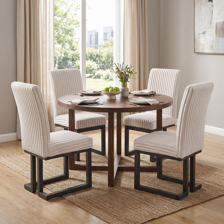 Set of 4 Padded Dining Chairs with Rubberwood Legs for Dining Room